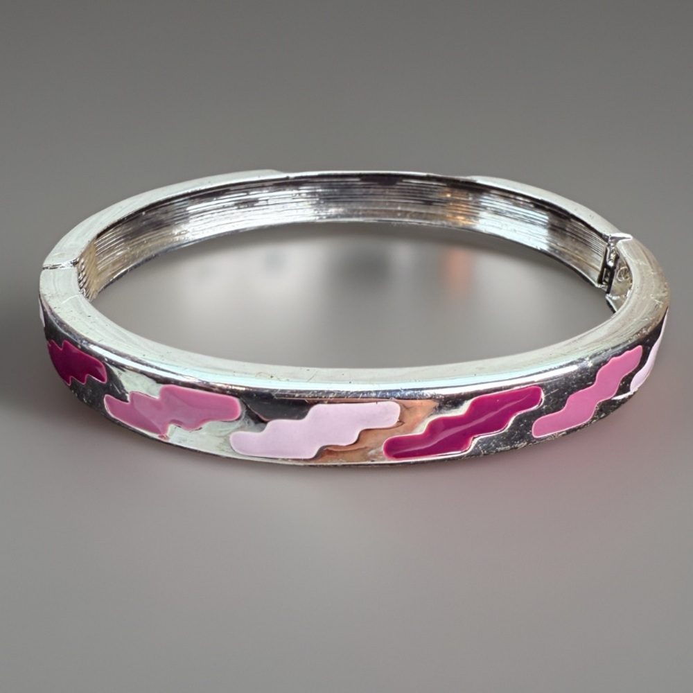 Silvertone Thin Multicolor Accent Bangle Bracelet - image 2